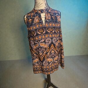 Violet & Claire Paisley Sleeveless Blouse - Navy and Orange